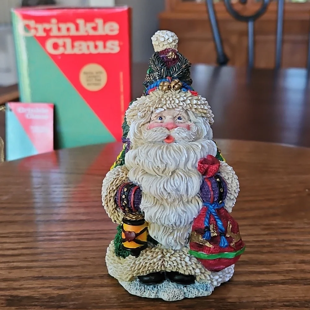 Crinkle Claus Santa W Latern & Bag Figurine By Possible Dreams Holiday Christmas